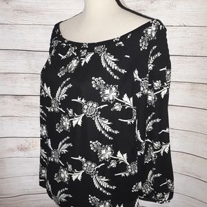 Ann Taylor Black & White Floral Off-Shoulder Top.